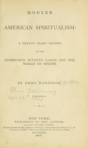 Cover for Modern American spiritualism: twenty years' record of the communion between earth and the world of spirits