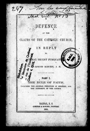 Cover for A defence of The claims of the Catholic Church in reply to several publications