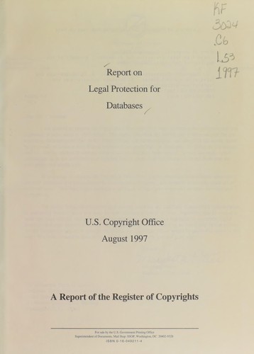 Cover for Report on legal protection for databases