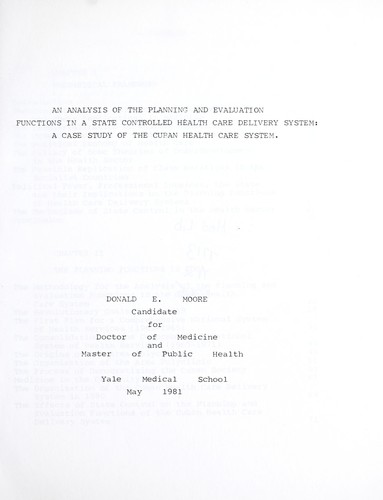 Cover for An analysis of the planning and evaluation functions in a state controlled health care delivery system