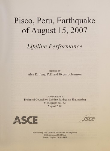 Cover for Pisco, Peru, earthquake of August 15, 2007