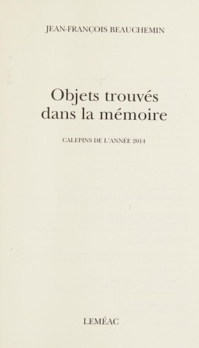 Cover for Objets Trouves Dans la Mémoire