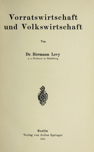 Cover for Vorratswirtschaft und Volkswirtschaft