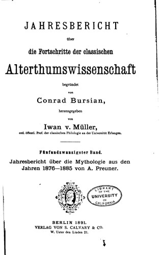 Cover for Jahresbericht über die Mythologie aus den Jahren 1876-1885