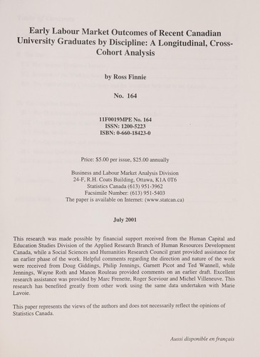Cover for Early labour market outcomes of recent Canadian university graduates by discipline