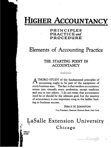 Cover for Higher Accountancy: Principles, Practice and Procedure. Elements of ...