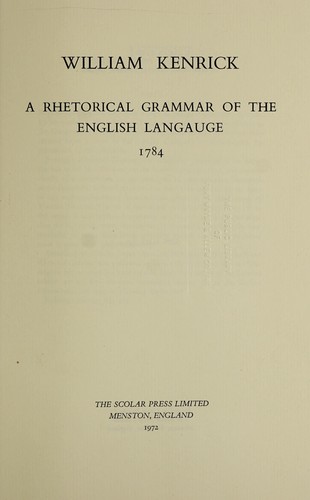 Cover for A rhetorical grammar of the English language, 1784.