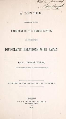 Cover for A letter, addressed to the President of the United States, on the existing diplomatic relations with Japan