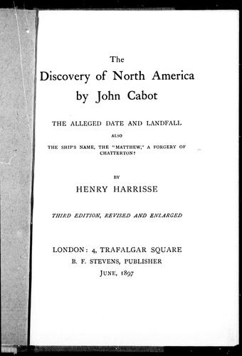 Cover for The discovery of North America by John Cabot
