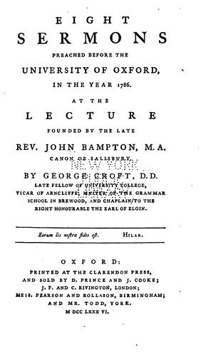 Cover for Eight sermons preached before the University of Oxford