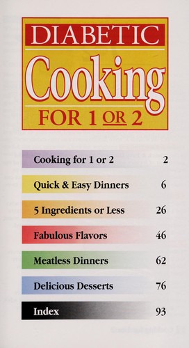 Cover for Diabetic cooking for 1 or 2.
