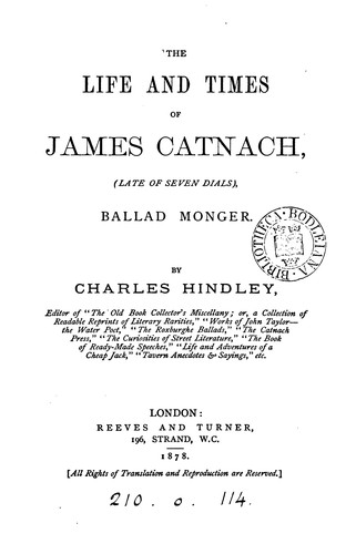 Cover for The life and times of James Catnach ... ballad monger