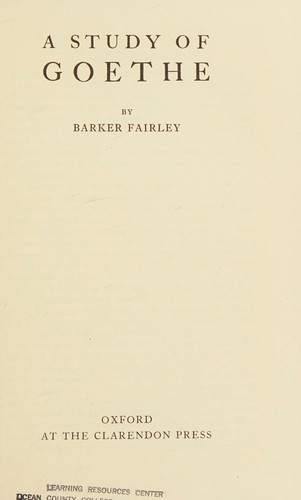 Cover for A study of Goethe