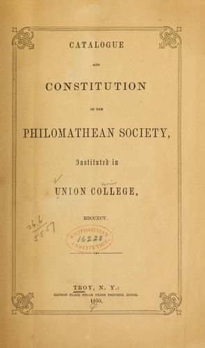 Cover for Catalogue and constitution of the Philomathean Society