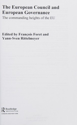 Cover for The European Council and European governance
