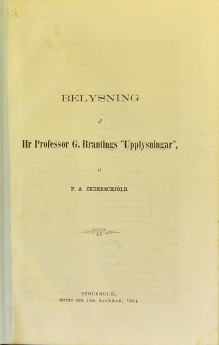 Cover for Belysning af Hr Professor G. Brantings "Upplysningar"