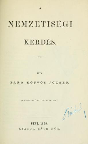 Cover for A nemzetiségi kérdés