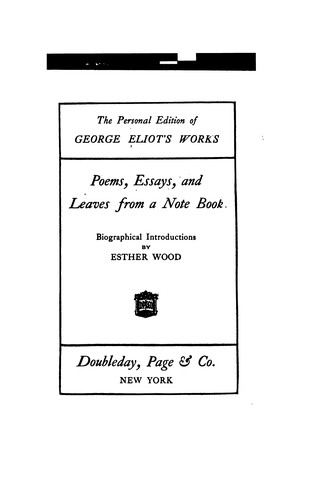 Cover for Poems, Essays, and Leaves from a Note Book