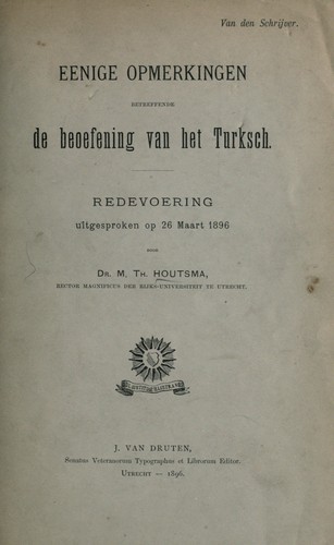 Cover for Eenige opmerkingen betreffende de beoefening van het Turksch