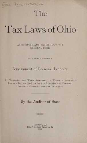 Cover for The tax laws of Ohio as codified and revised for 1912.  General code