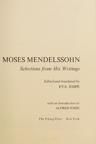 Cover for Moses Mendelssohn