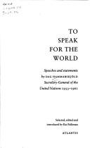 Cover for To speak for the world