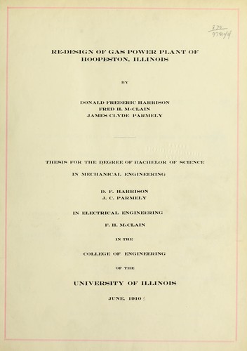 Cover for Re-design of gas power plant of Hoopeston, Illinois