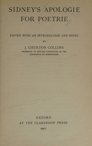 Cover for Sidney's Apologie for Poetrie 1907 [Hardcover]