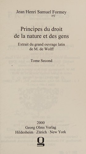 Cover for Principes du droit de la nature et des gens