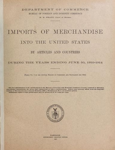 Cover for Imports of merchandise into the United States by articles and countries during the years ending June 30, 1910-1914