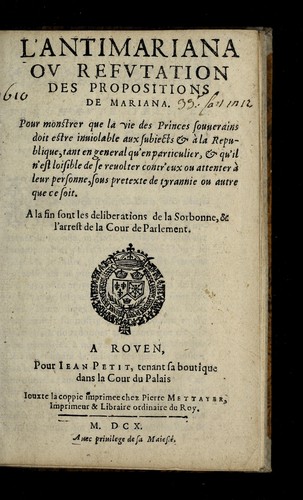 Cover for L'antimariana ou, Re futation des propositions de Mariana