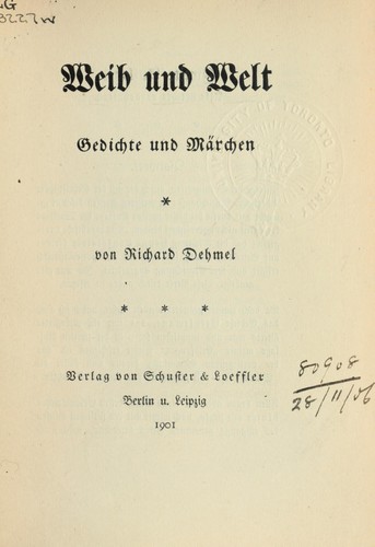 Cover for Weib und Welt