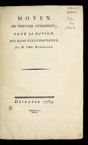 Cover for Moyen de disposer utilement, pour la nation, des biens eccle siastiques