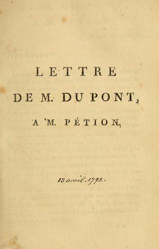 Cover for Lettre de M. Du Pont à M. Pétion