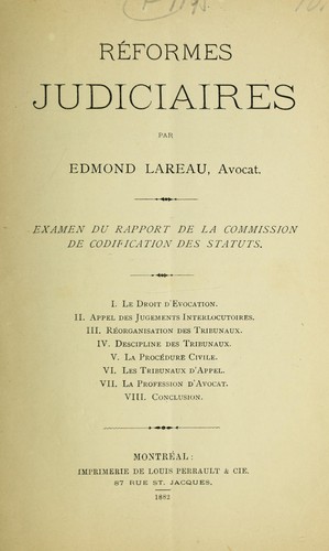 Cover for Reformes judiciaires. : examen du rapport de la  commission de codification des statuts