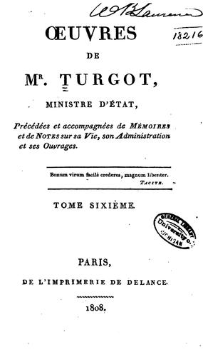 Cover for Œuvres de Mr. Turgot, ministre d'état