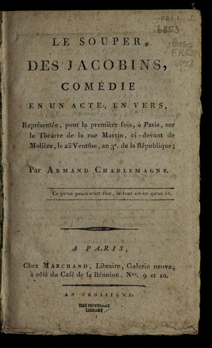 Cover for Le souper des jacobins
