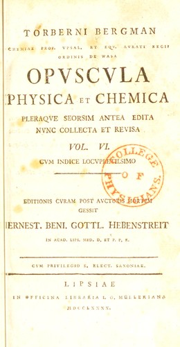 Cover for Opuscula physica et chemica. Pleraque seorsim antea edita