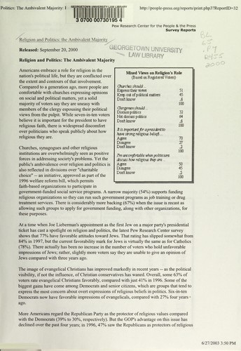 Cover for Religion and politics