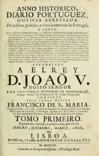 Cover for Anno historico, Diario portuguez, noticia abreviada de pessoas grandes, e cousas notaveis de Portugal