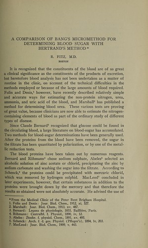 Cover for A comparison of Bang's micromethod for determining blood sugar with Bertrand's method