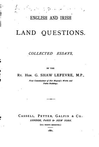 Cover for English and Irish Land Questions: Collected Essays