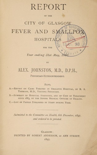 Cover for Report of the City of Glasgow Fever and Smallpox Hospitals