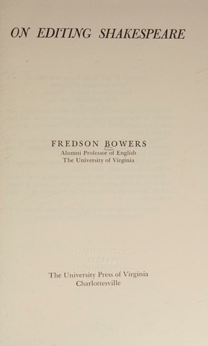 Cover for On editing Shakespeare