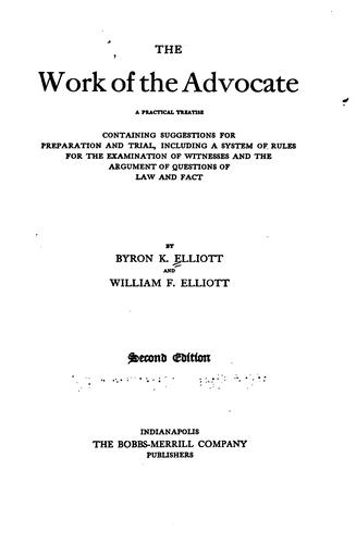 Cover for The work of the advocate