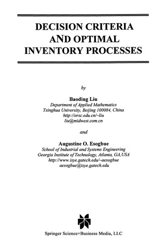 Cover for Decision Criteria and Optimal Inventory Processes
