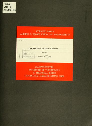 Cover for An analysis of double entry.