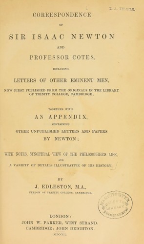 Cover for Correspondence of Sir Isaac Newton and Professor Cotes