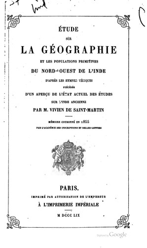 Cover for Étude sur la géographie et les populations primitives du nord-ouest de l ...