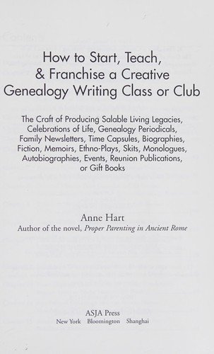 Cover for How to Start, Teach, and Franchise a Creative Genealogy Writing Class or Club